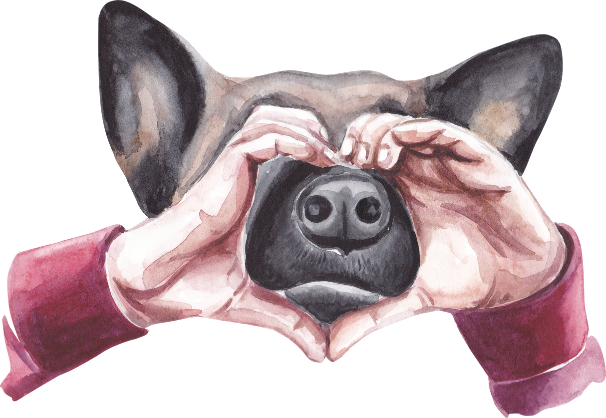 Shepherd Dog and Human Hands Watercolor