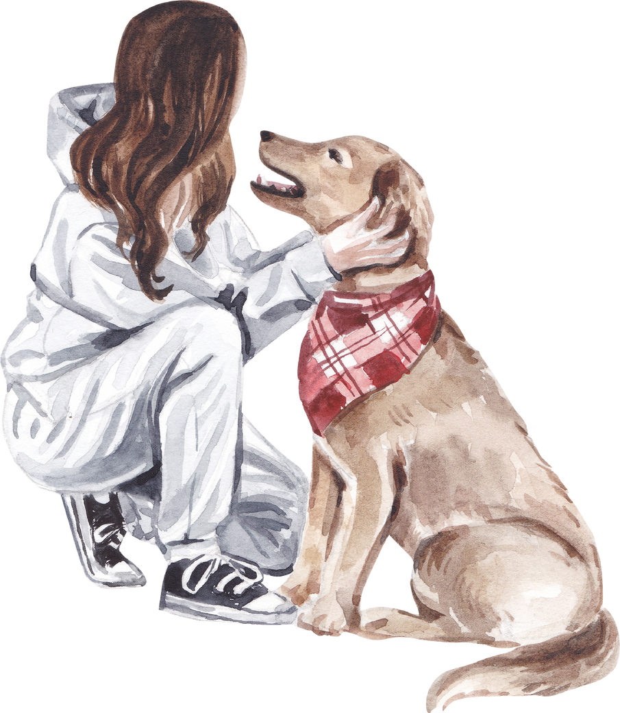 Girl and Dog Watercolor